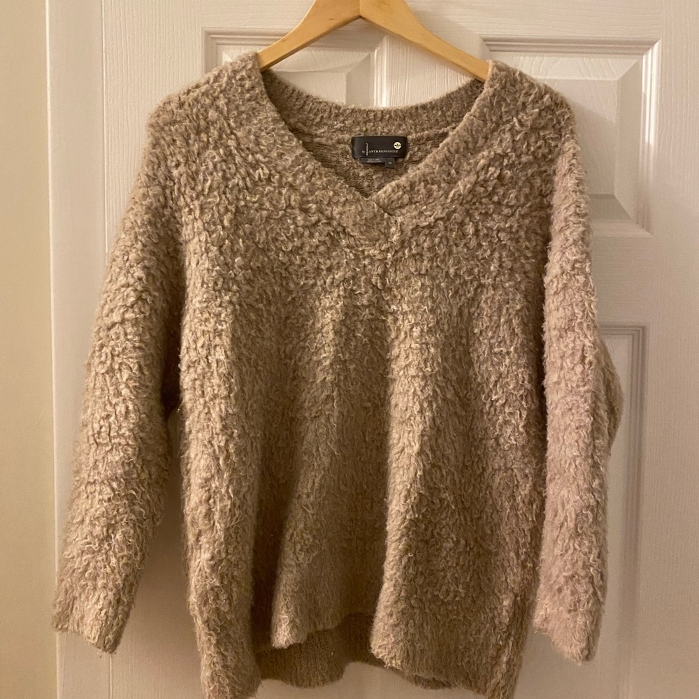 Anthropologie warm and fuzzy beige sweater
